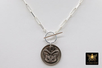Silver Coin Necklace, 925 Sterling Silver 11 mm Chain, Toggle Wrap Necklace - A Girls Gems